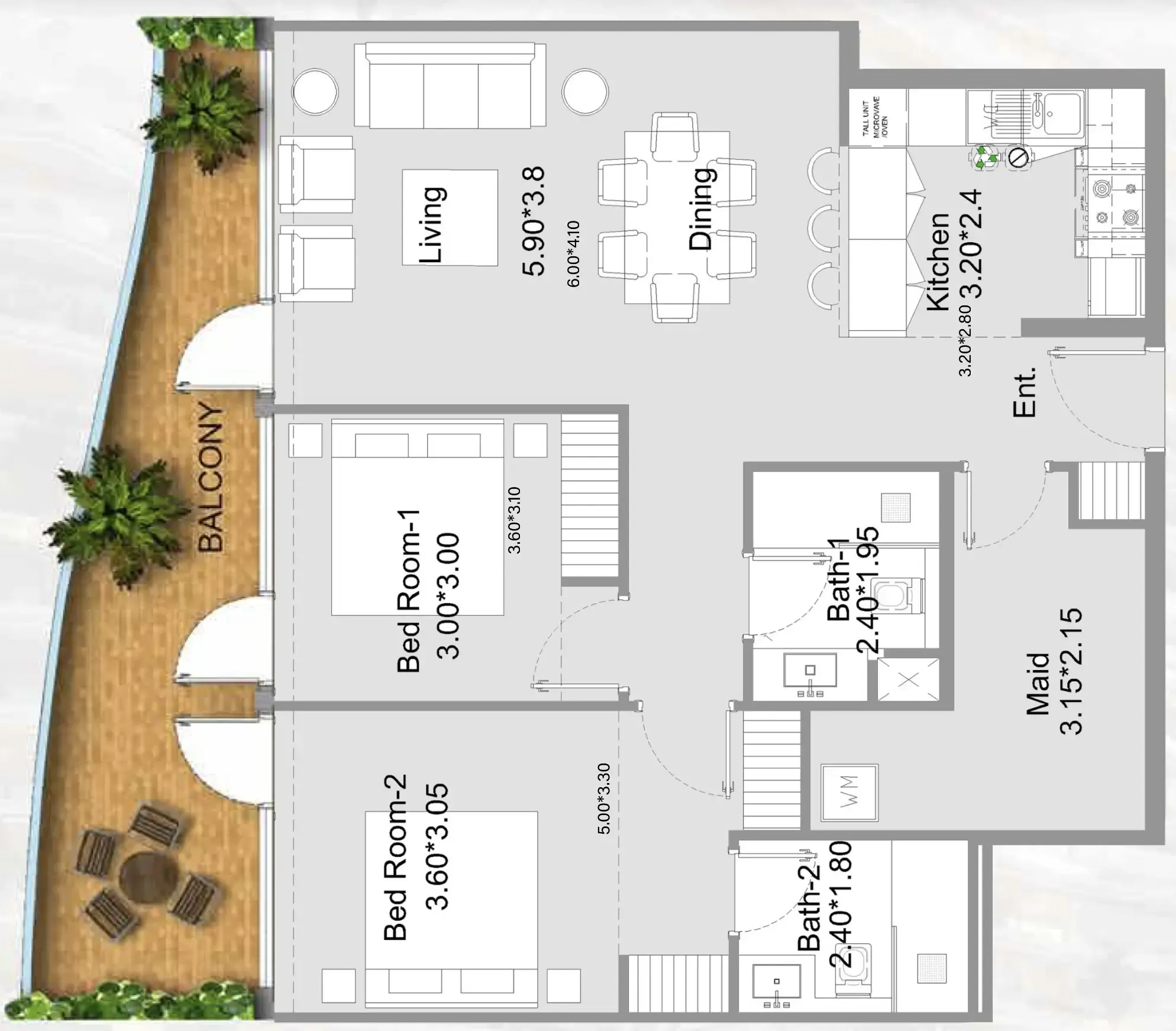 2 bedroom Apartments floor plan at 311 Boulevard