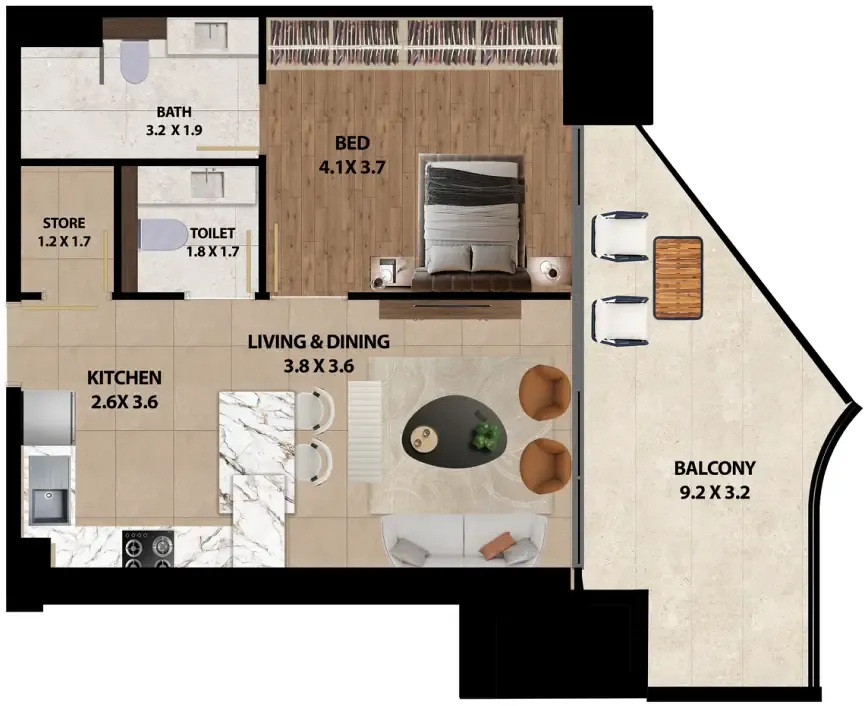 1 bedroom Apartments floor plan at Marquis One