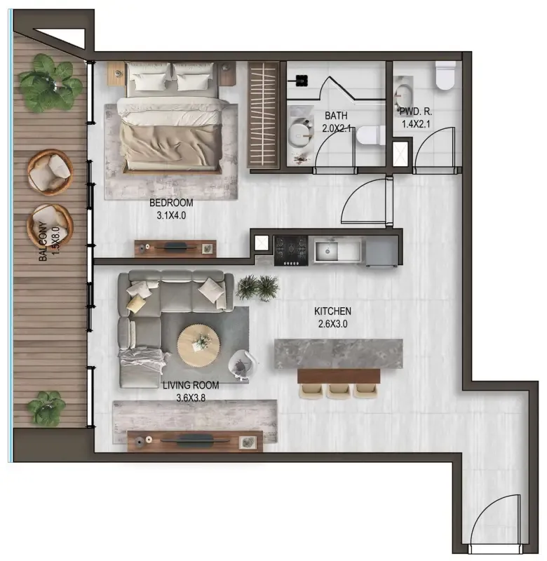 1 bedroom Apartments floor plan at Noore