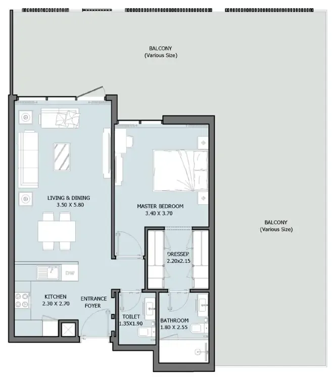 1 bedroom Apartments floor plan at Verdana VIII