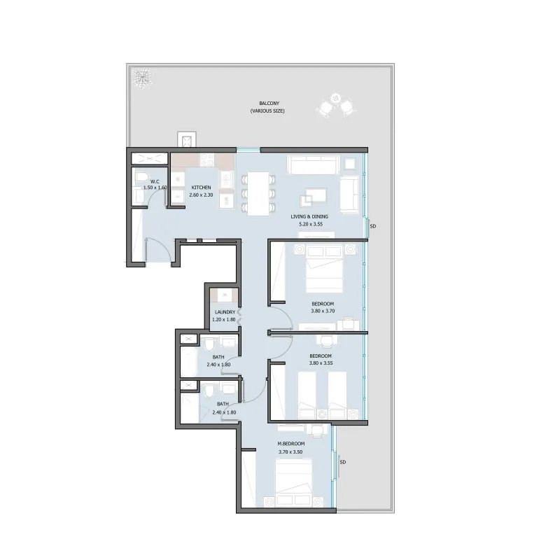 3 bedroom Apartments floor plan at Sila