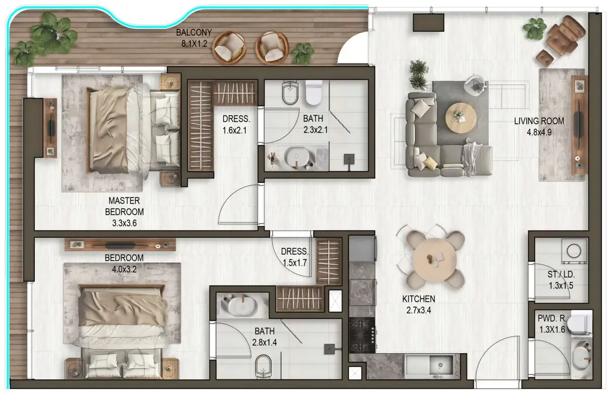 2.5 bedroom Apartments floor plan at Noore