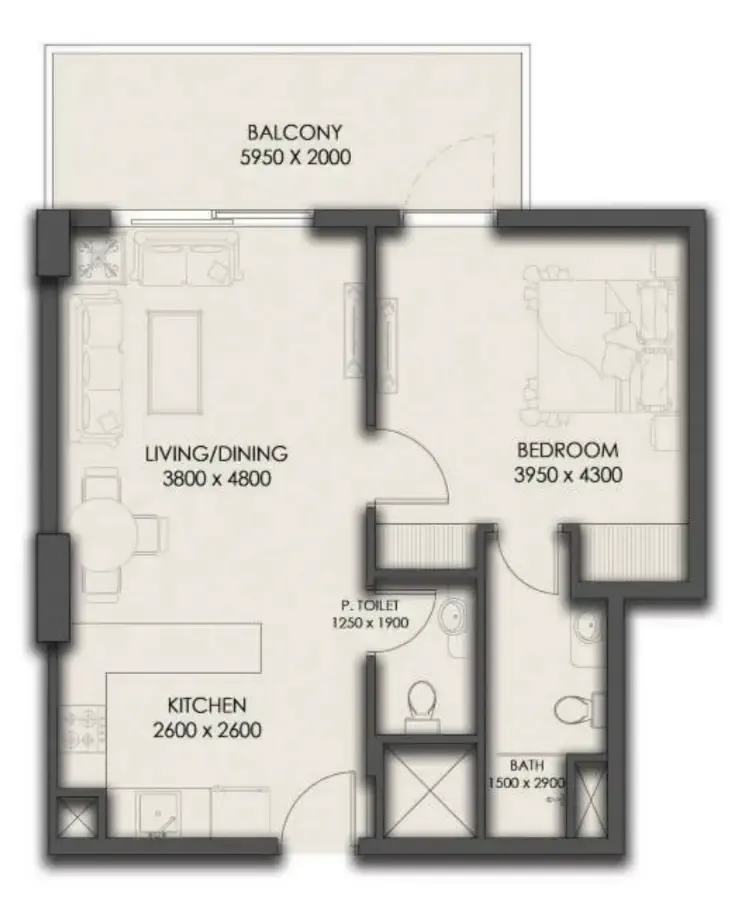 1 bedroom Apartments floor plan at Park Residency