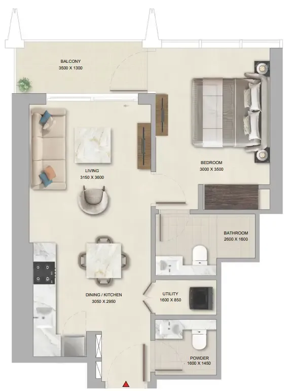 1 bedroom Apartments floor plan at The Pinnacle at Sobha Central