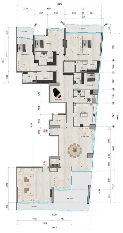 4 bedroom Apartments floor plan at Al Ghaf Tower
