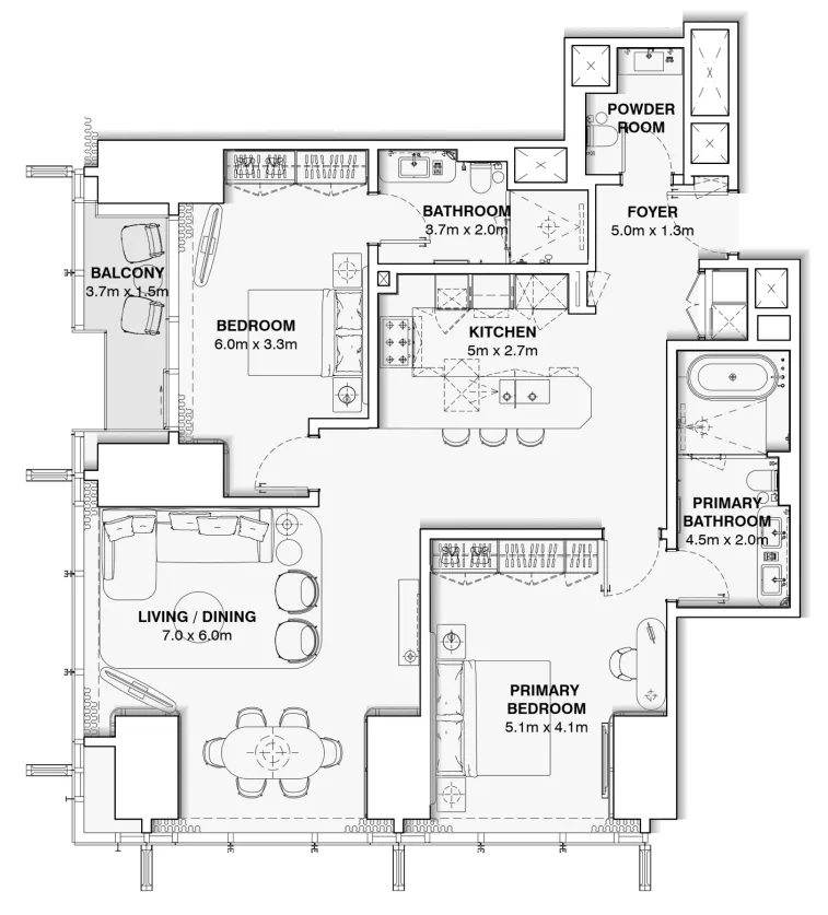 2 bedroom Apartments floor plan at Burj Azizi