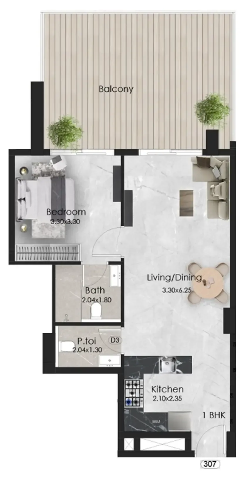 1 bedroom Apartments floor plan at Aristo