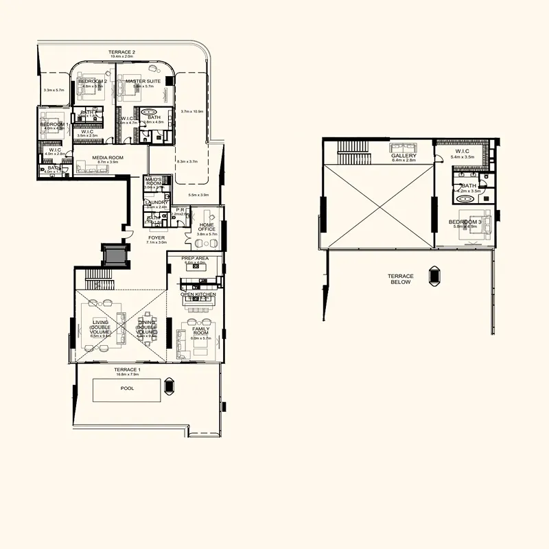 4 bedroom Duplex floor plan at Orla Infinity Dorchester Collection