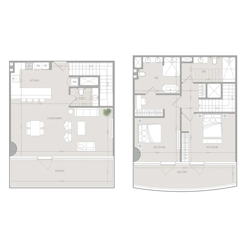 2 bedroom Duplex floor plan at A1LA Residence
