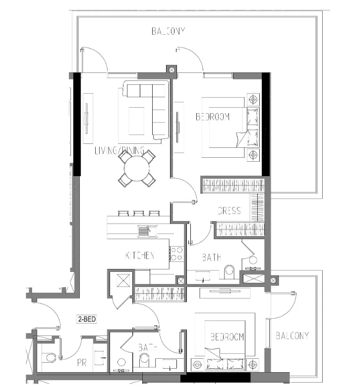 2 bedroom Apartments floor plan at Damac Riverside Views