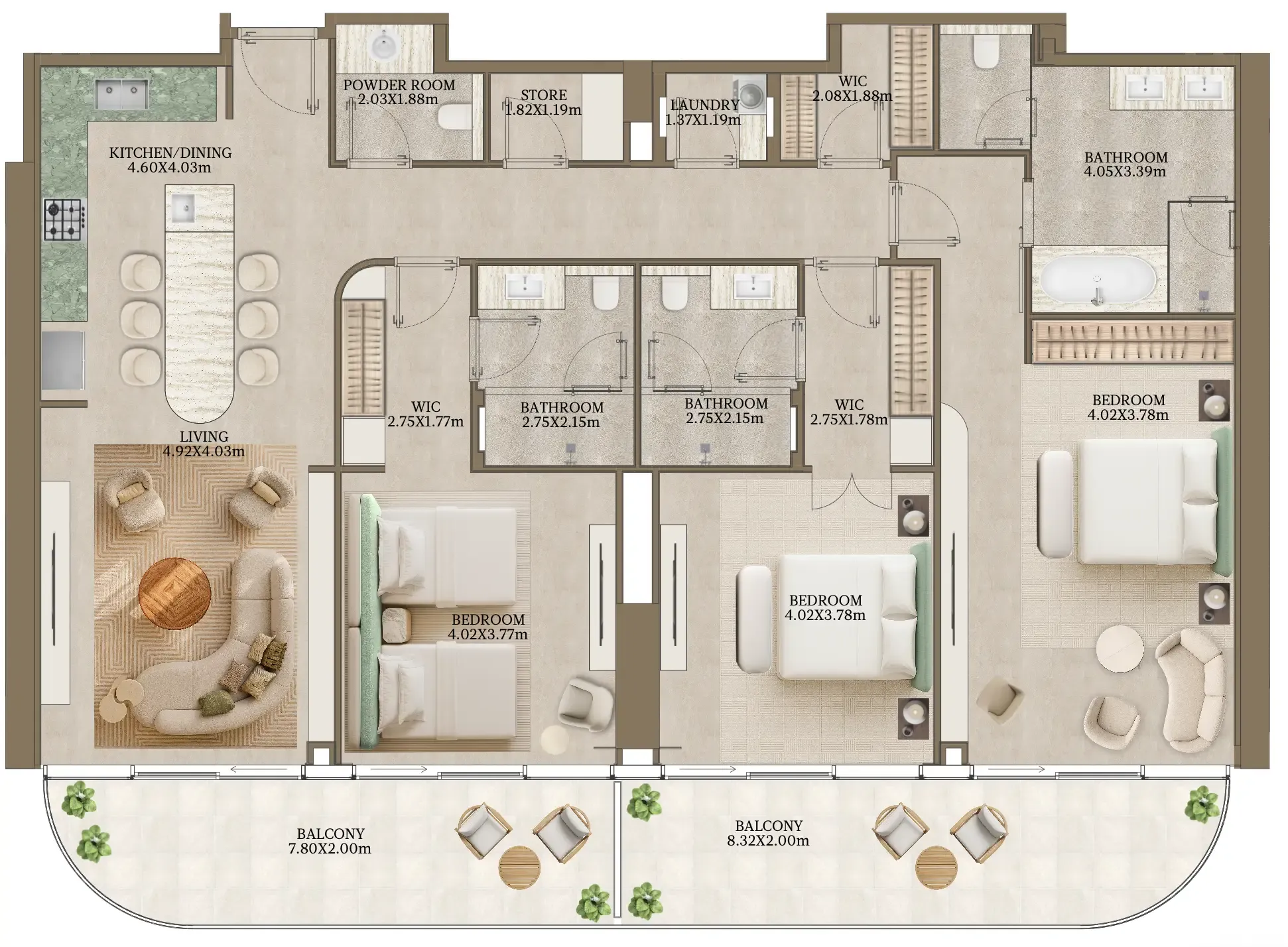 3 bedroom Apartments floor plan at Nasim Al Bahr Residences
