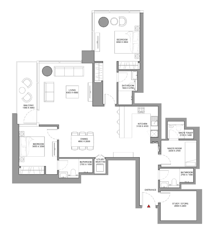 2 bedroom Apartments floor plan at Skyscape