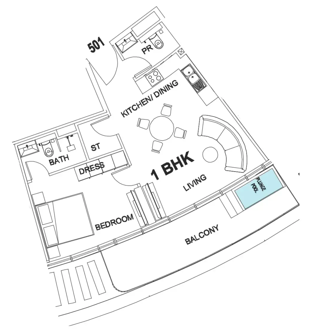 1 bedroom Apartments floor plan at Villa Del Garda