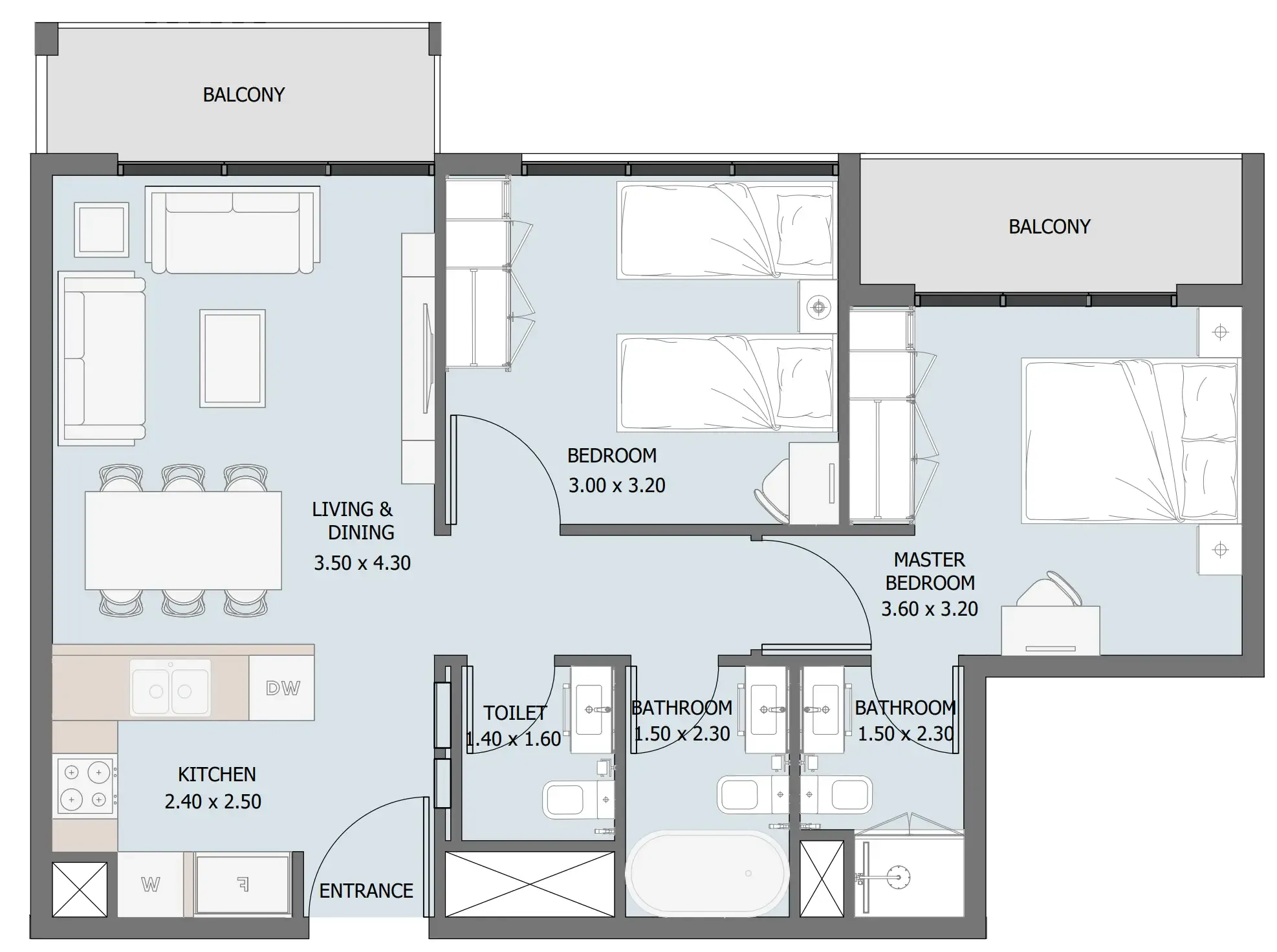 2 bedroom Apartments floor plan at Verdana III