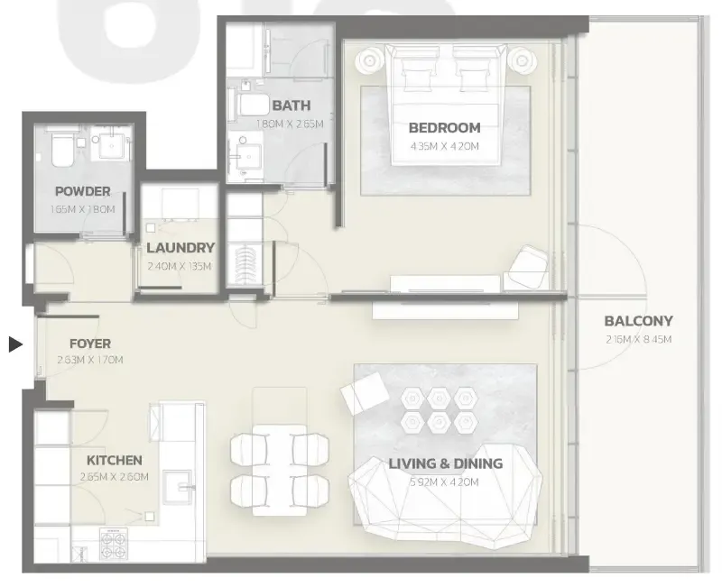 1 bedroom Apartments floor plan at Tonino Lamborghini Residences
