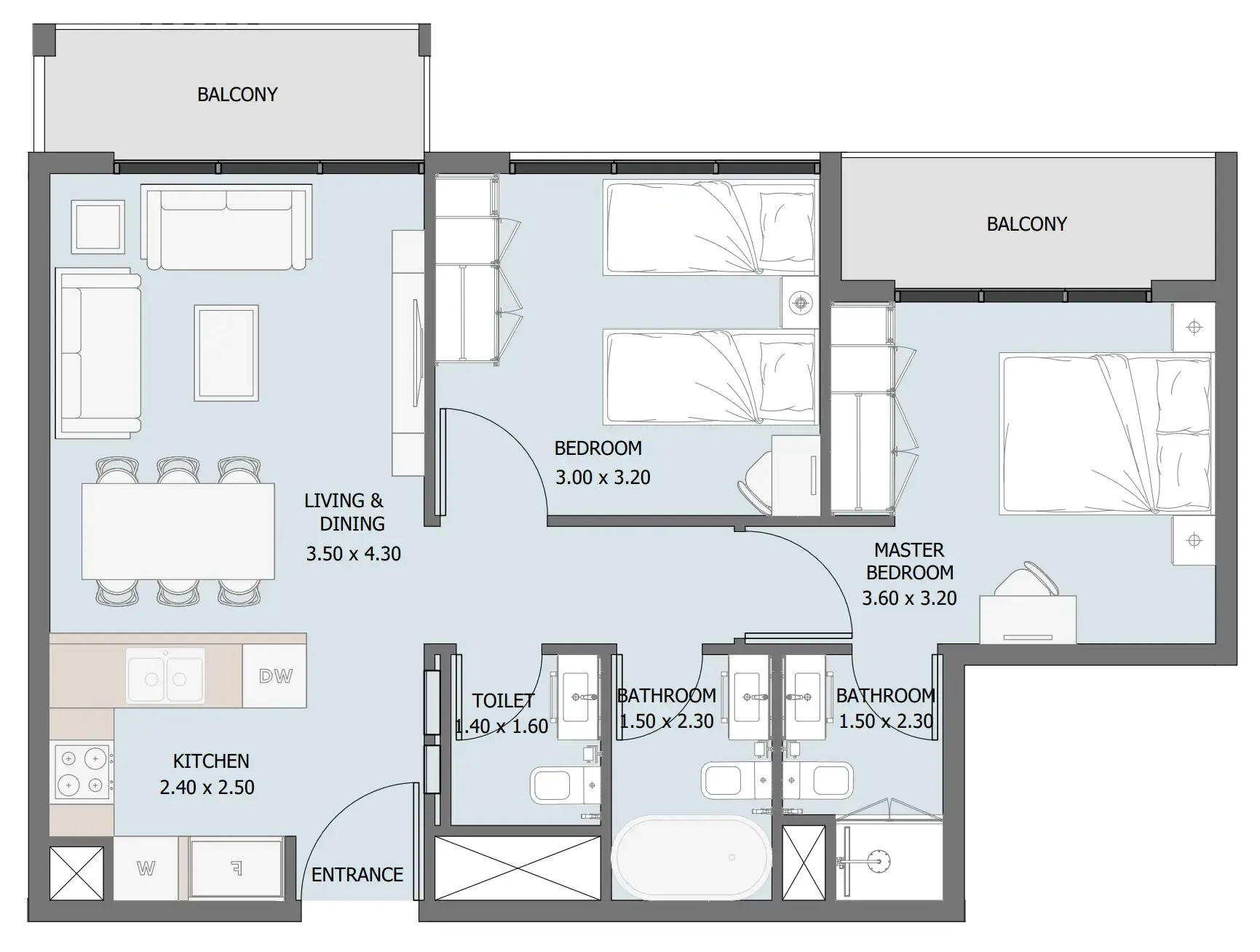 2 bedroom Apartments floor plan at Verdana III