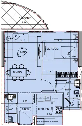 1 bedroom Apartments floor plan at Project Maybach