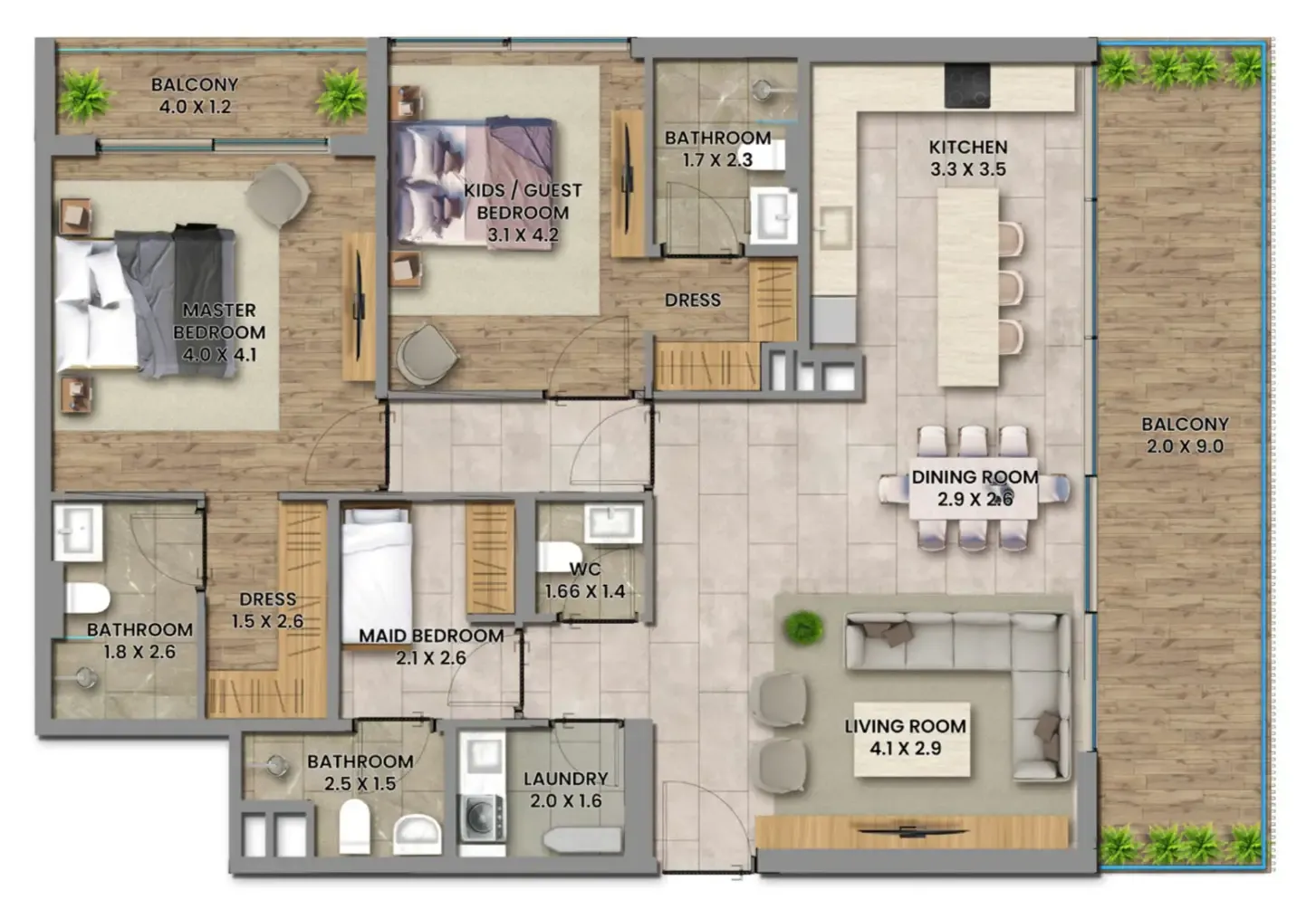 2 bedroom Apartments floor plan at Elemental 78
