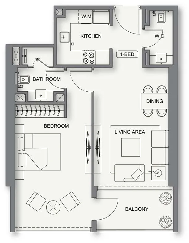 1 bedroom Apartments floor plan at Binghatti Cullinan