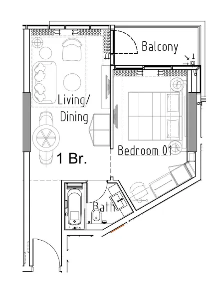 1 bedroom Apartments floor plan at Damac Hills 2 - Hotel Edge by Rotana