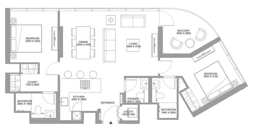 2 bedroom Apartments floor plan at Bayside Marina Residences