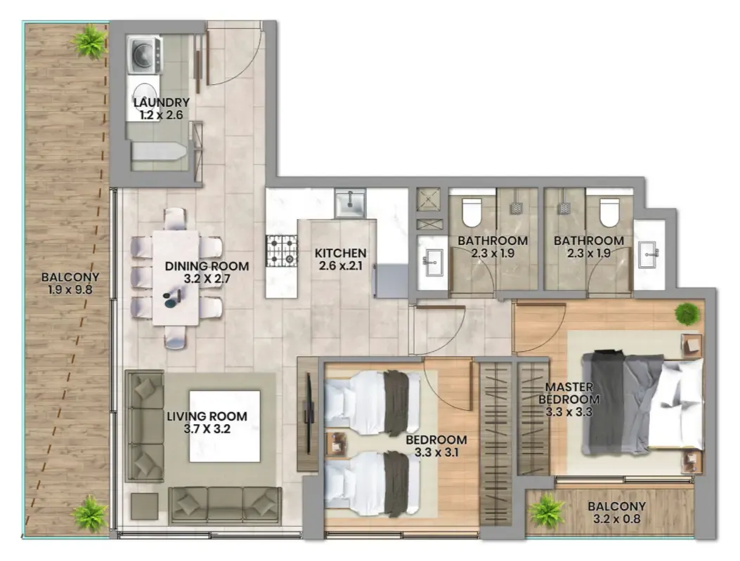 2 bedroom Apartments floor plan at Elemental 22
