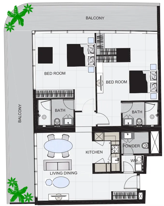 2 bedroom Apartments floor plan at The Community Sports Arena