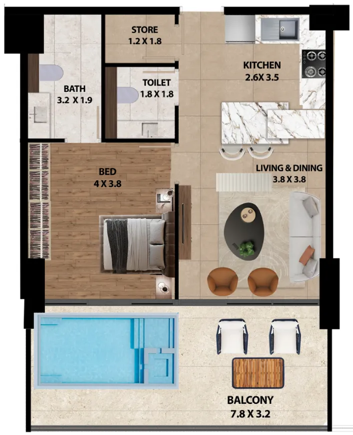 1 bedroom Apartments floor plan at Marquis One