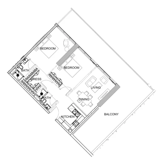 2 bedroom Apartments floor plan at Golf Greens