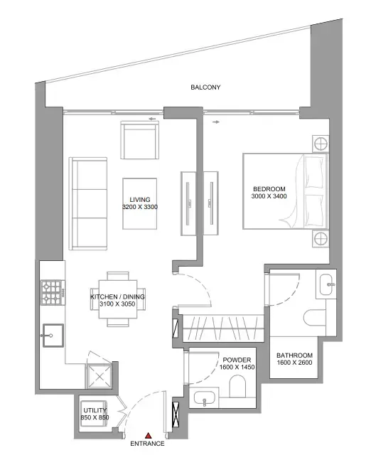 1 bedroom Apartments floor plan at The Serene at Sobha Central