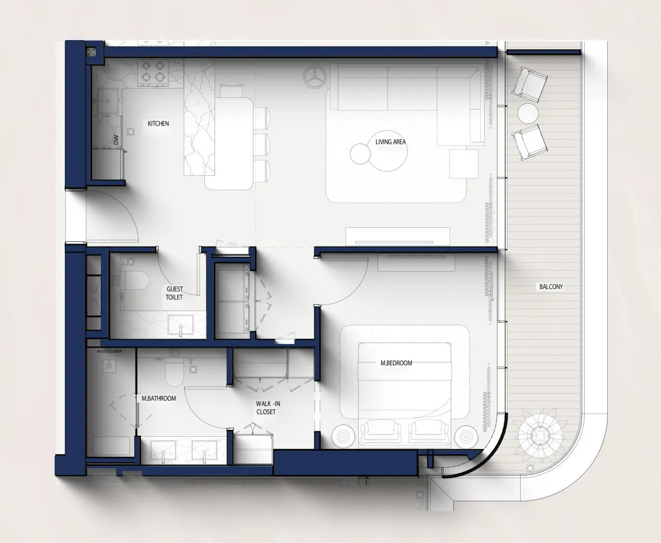 1 bedroom Apartments floor plan at Hilton Residences