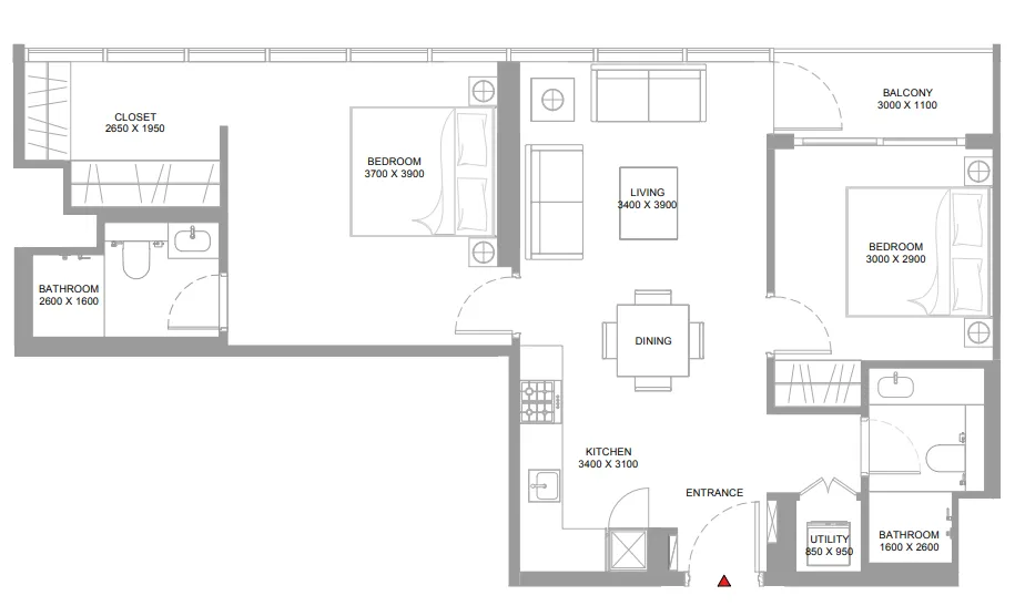 2 bedroom Apartments floor plan at Bayside Marina Residences