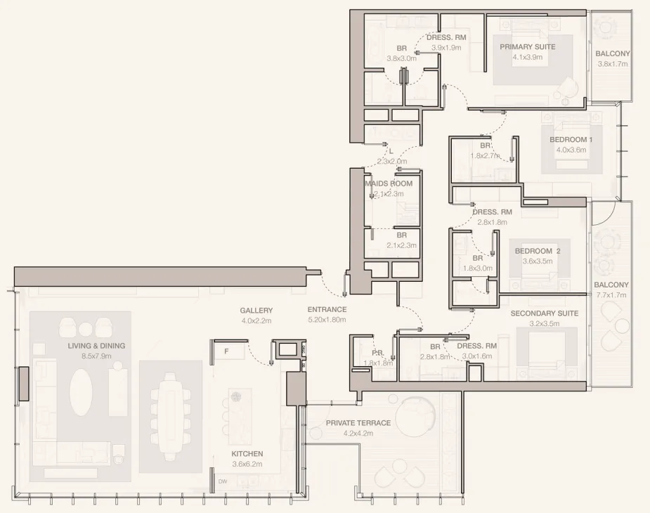 4.5 bedroom Apartments floor plan at Jumeirah Residences Emirates Towers