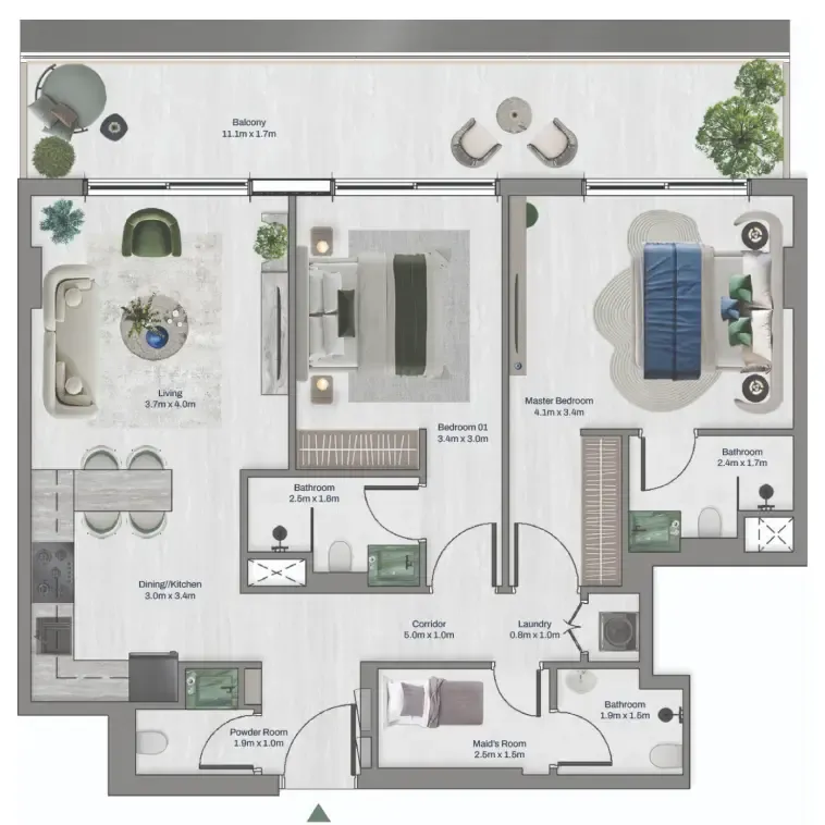 2.5 bedroom apartments floor plan at Oceara Park View Residences Phase 1