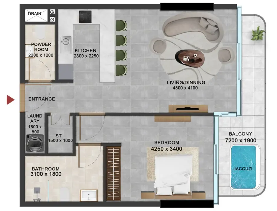 1 bedroom Apartments floor plan at Vivanti Residences by Meteora