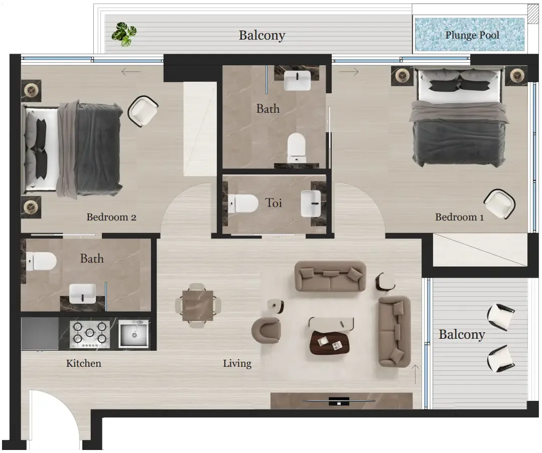 2 bedroom Apartments floor plan at Rijas Suites