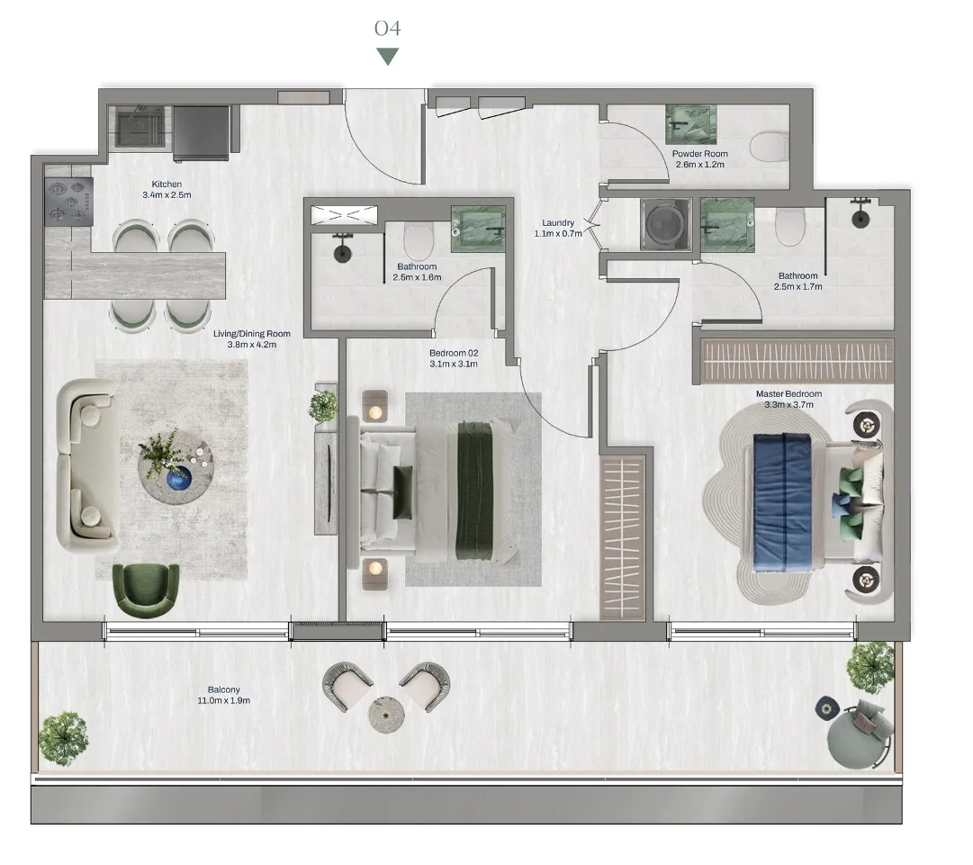 2 bedroom apartments floor plan at Oceara Park View Residences Phase 1