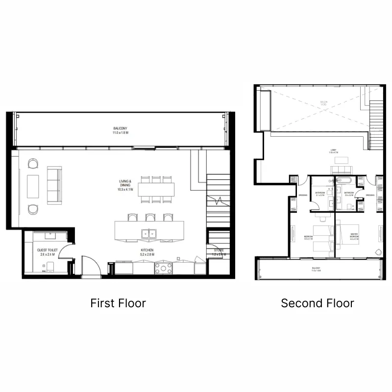 2 bedroom Duplex floor plan at il teatro Residences 1 and 2