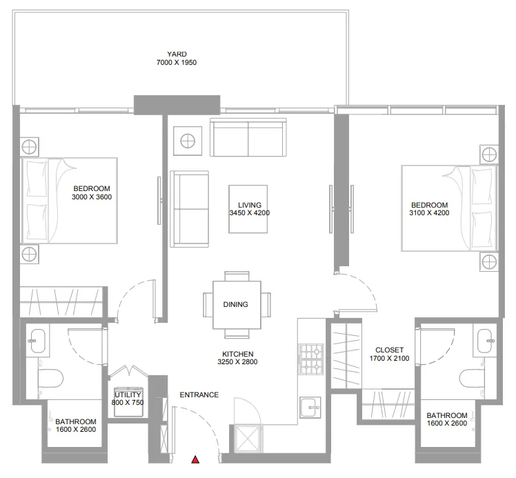 2 bedroom Apartments floor plan at Pristine Beach Residences