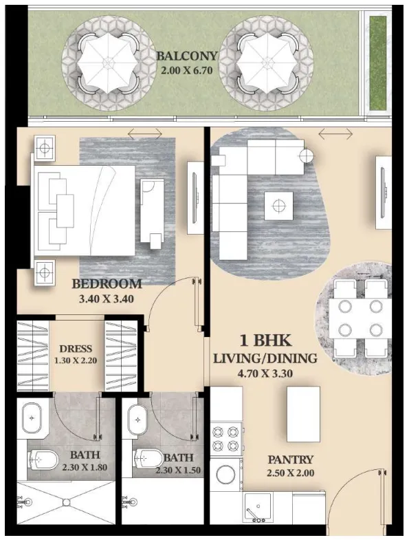 1 bedroom Apartments floor plan at Ventana Residences