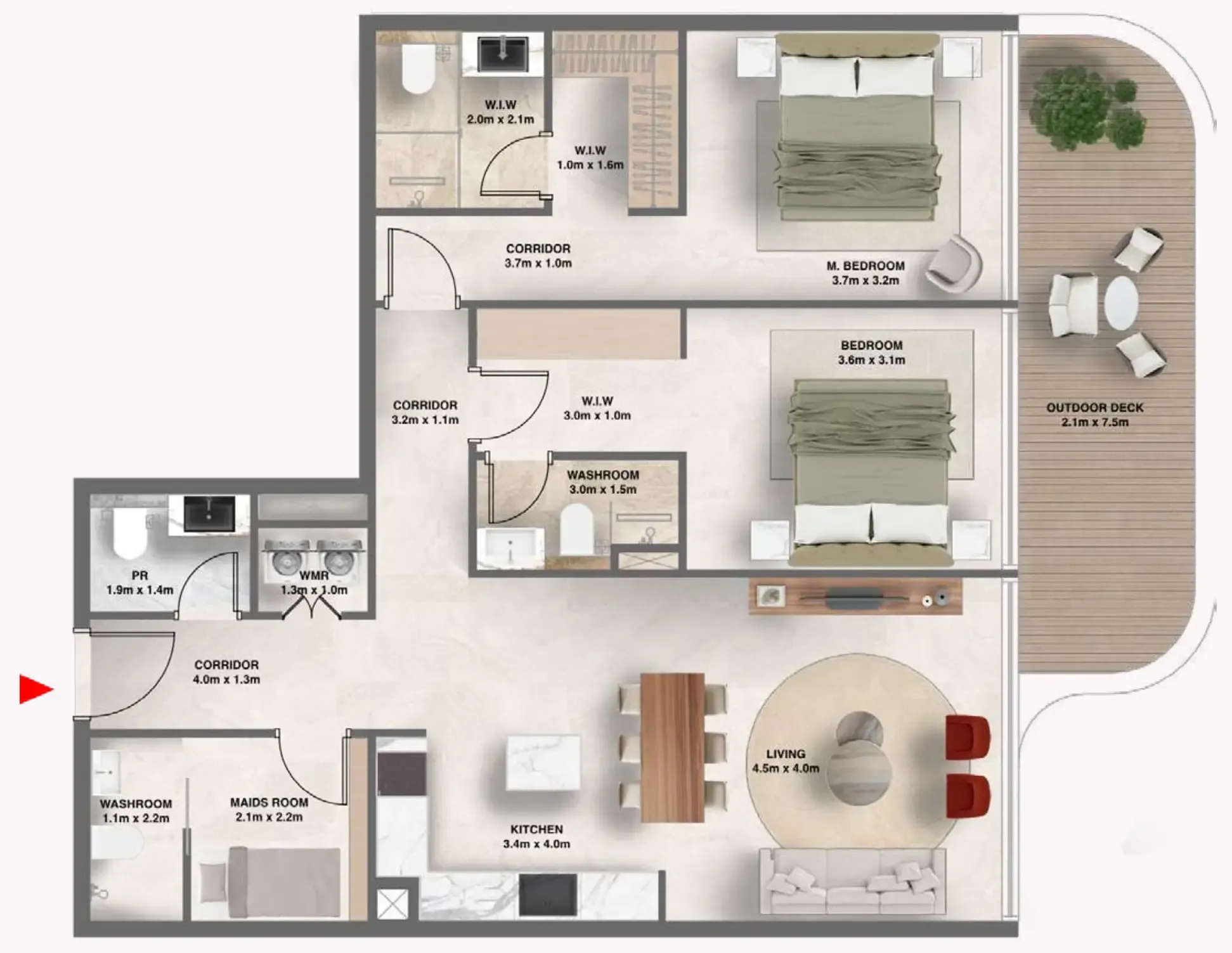2.5 bedroom Apartments floor plan at The Tides