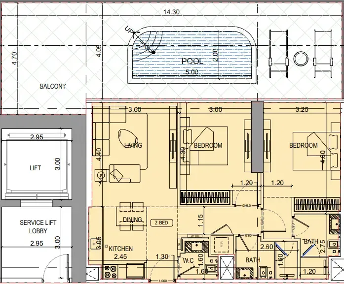 2 bedroom Apartments floor plan at Binghatti Vintage