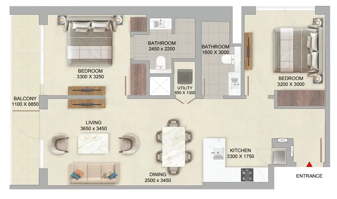 2 bedroom Apartments floor plan at The Woods at Sobha Sanctuary