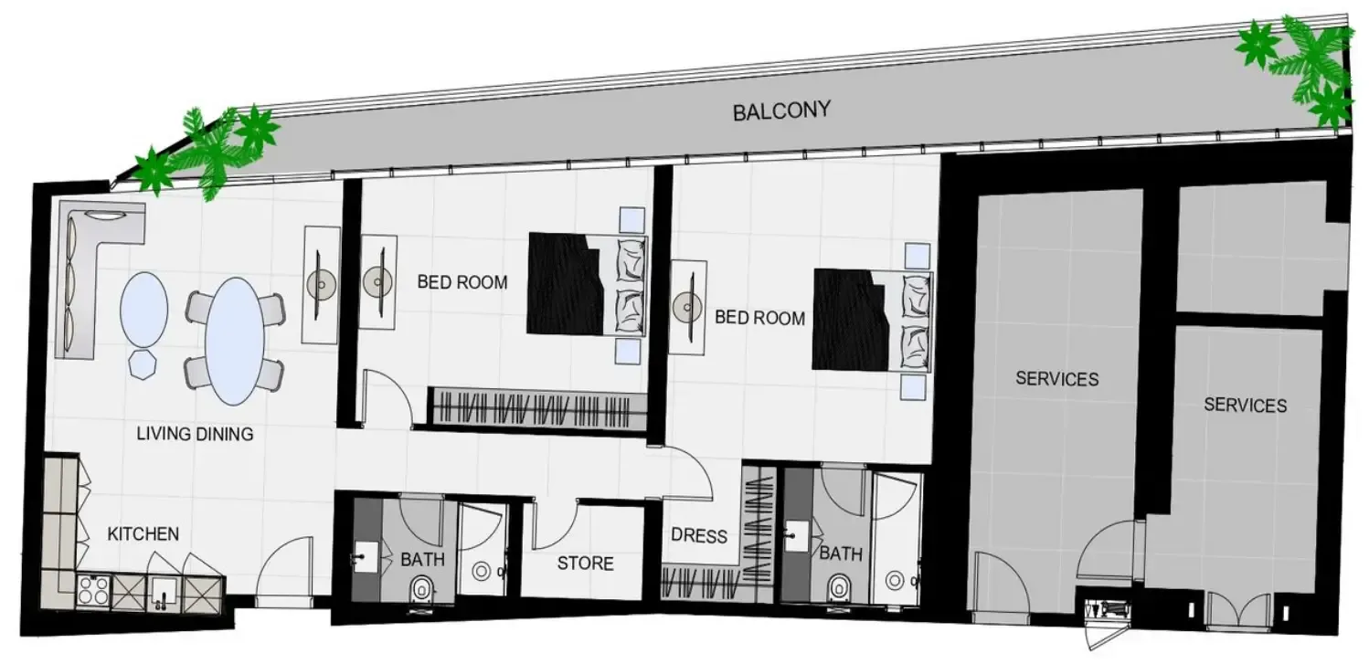 2 bedroom Apartments floor plan at The Community Sports Arena