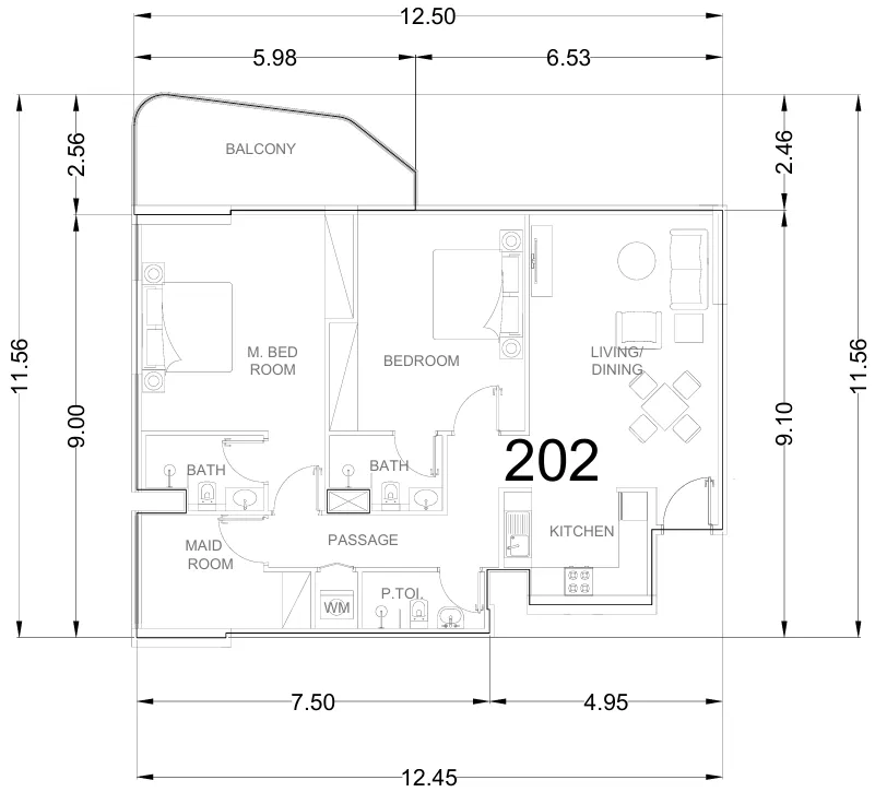 2 bedroom Apartments floor plan at Whitecliffs Residences