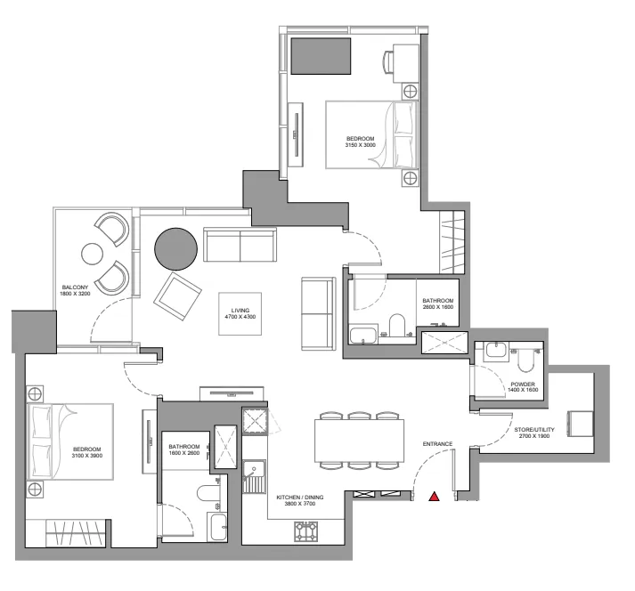 2 bedroom Apartments floor plan at Skyscape