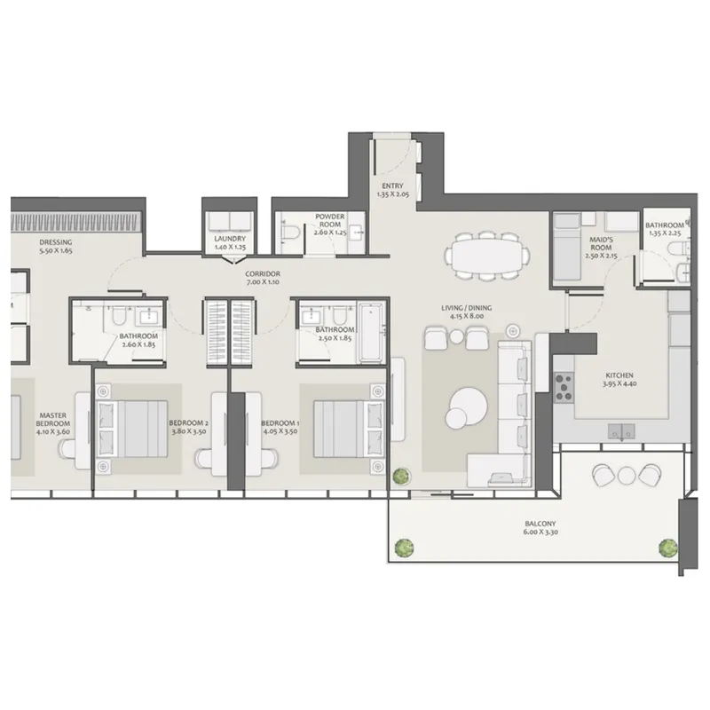 3.5 bedroom Apartments floor plan at Avenue Park Towers 2 at Wasl 1