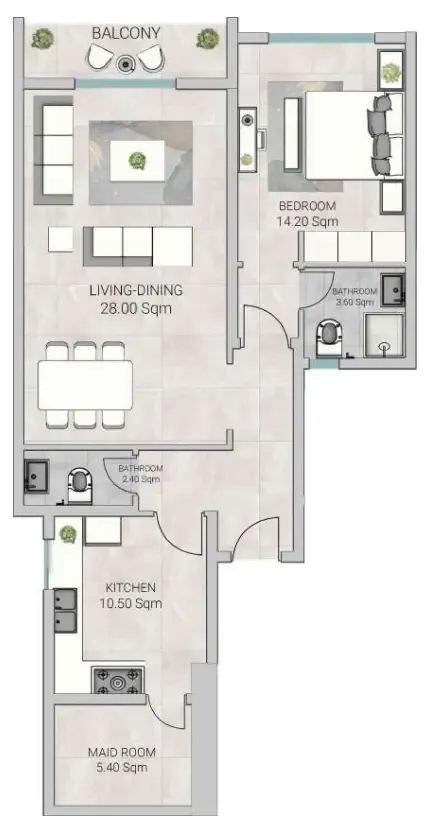1 bedroom Apartments floor plan at Al Ameera Village 5