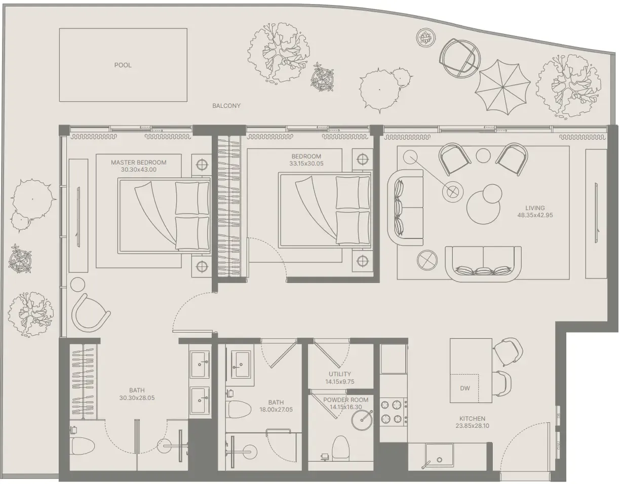 2 bedroom Apartments floor plan at Bond Enclave
