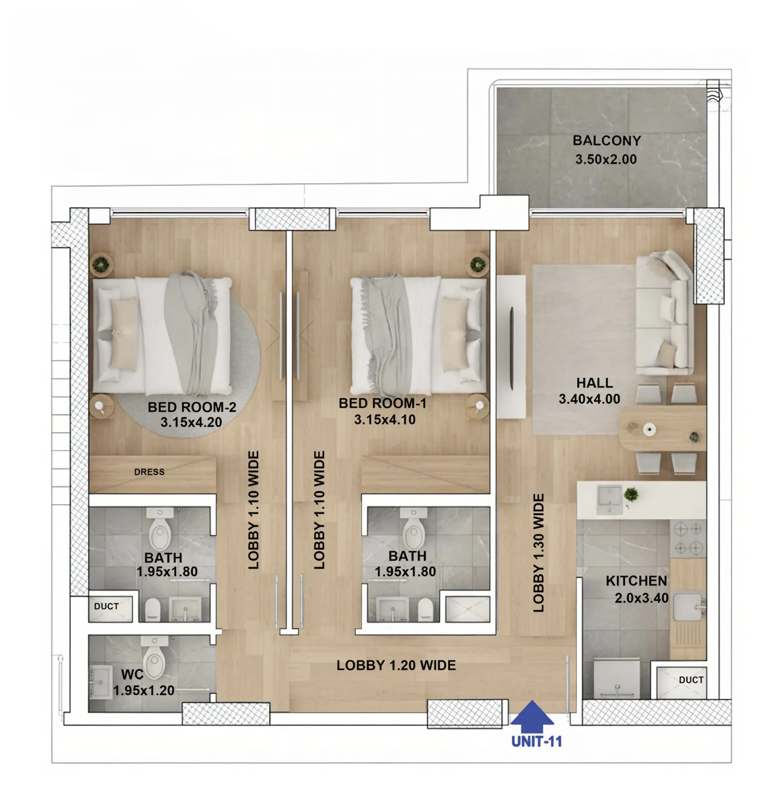 2 bedroom Apartments floor plan at RR Grand